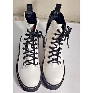 Sincerely Jules Womens Size 7 White Combat Boots Harley Side Zip
